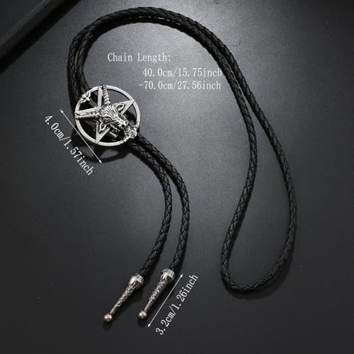 Image of Joxevyia Bolo Tie for Men Vintage Cow Skull Leather Rope Western Cowboy Necktie Vintage Bola Tie Gift for Him