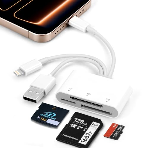 Image of SD Card Reader, XD Card Reader for iPhone, 3 in 1 SD /TF /XD Picture Reader for Lightning /USB C /USB A Device, Lightning+USB A+USB C TF Card Adapter for iPhone 17 /16 /15 /14 /13 /iPad /PC /Android