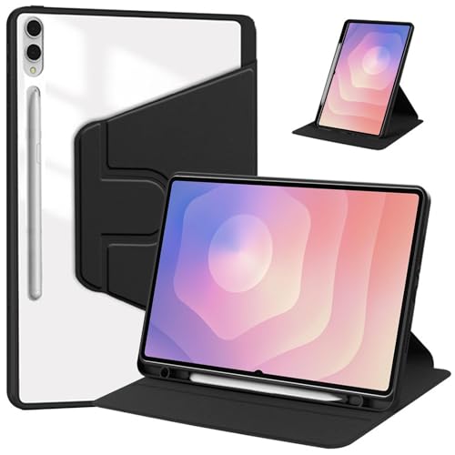Case for Samsung Galaxy Tab S12 Ultra/Tab S11 Ultra,360° Rotation Multi-angle Stand Slim Cover PU leather + Transparent Acrylic case with Pen Holder and Support Tablet Wake Up/Sleep Function,Black