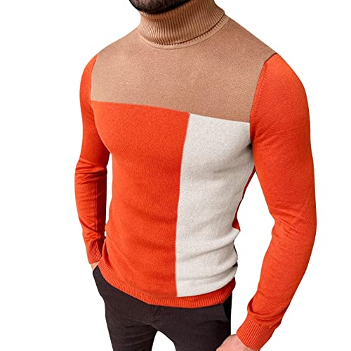 Sweater for Men Turtleneck Long Sleeve Knitted Fashion Sweaters Color Block Knitwear Sweater Athletic Sportswear