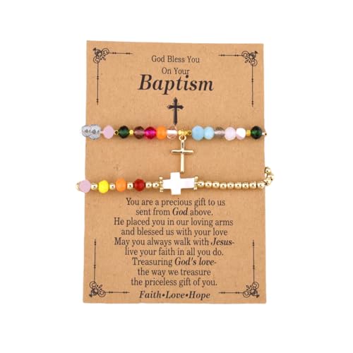 Beaded Cross Matching Bracelets for Women Christian Baptism Catholic Gifts for Women Friendship Crystal Bead Matching Bracelets for Couples Faith Religious Inspirational Bracelet for 2