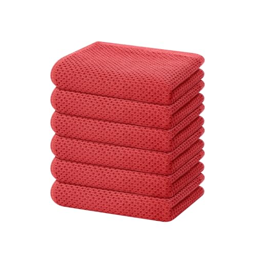 Image of Homaxy 100% Cotton Waffle Weave Kitchen Dish Towels, Ultra Soft Absorbent Quick Drying Cleaning Towel, 13 x 28 Inches, 6-Pack, Brick Red