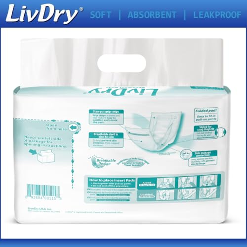 LivDry Incontinence Pads for Women and Men, Long Length Insert, Extra Absorbency with Odor Control (30 Count) - Thumbnail 4
