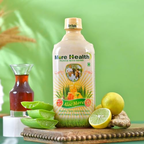 Image of Aloe More Aloe Vera Juice 500ml +100ml extra | Natural Detox Drink with Honey, Ginger & Lemon | Ayurvedic Health Drink for Glowing Skin & Healthy Hair| Improves Digestion & Detoxifies Body | Pack of 2x600ml