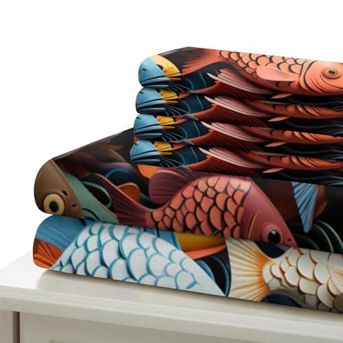 Funda nórdica 3D de peces 135x200cm con 2 fundas de almohada de microfibra para cama infantil single 7