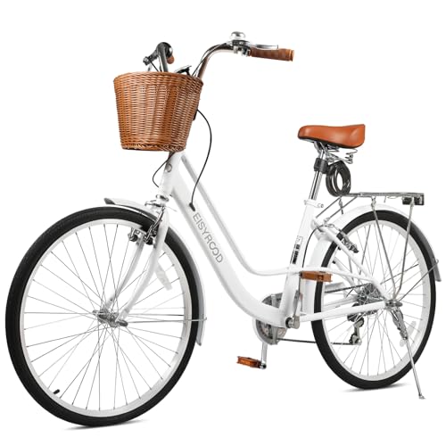 Gasgo 26" Cruiser Bike for Women, 7-Speed, Basket & Rack