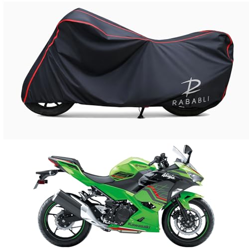 Image of Waterproof Bike Body Cover Compatible for | KawasaNinja 400 | Taffeta Fabric, Red Piping Design, Bottom Elastic Fit | Dustproof, Sun UV & Rain Protection for All Bikes