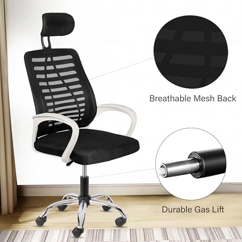 Image of Casa Copenhagen,Mesh Office Desk,Rocking, Ergonomic Computer Chair Adjustable High with Headrest and Comfortable Armrest Swivel Chair - Black & White Handle