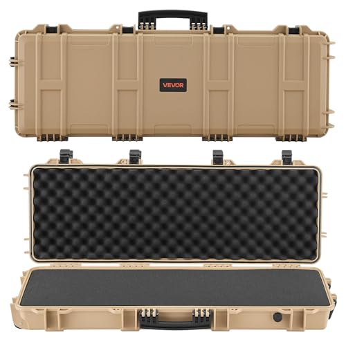 VEVOR Rifle Case, Rifle Hard Case with 4 Layers Fully-protective Foams, 40 inch Lockable Gun Storage with Wheels, IP67 Waterproof & Dustproof, for Rifle, Shotgun, Airsoft Gun, Khaki