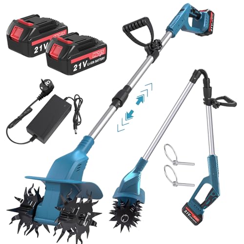 Mini motoazada con batería de 21 V, incluye batería de 2,6 Ah y cargador, fresadora de jardín con 20 cm de ancho de trabajo, 16 cm de profundidad de trabajo, azada para pequeños bancales y jardines
