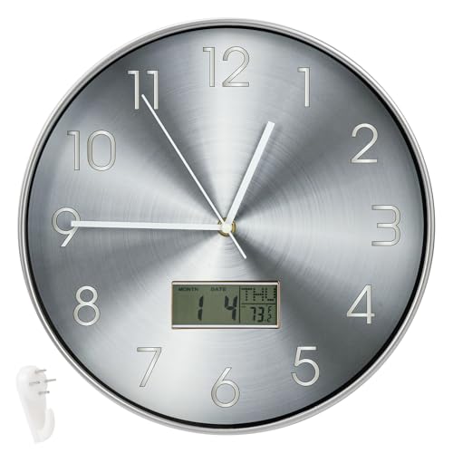 Horloge murale avec écran LCD intégrant calendrier et température - 2