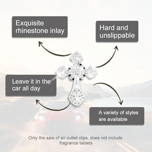 Image of 2PCS Car Air Vent Clip, Car Diffuser, Bling Car Dashboard Air Vent Trim Clip, Cross Air Conditioning Outlet Clip for Women Girls, Silver