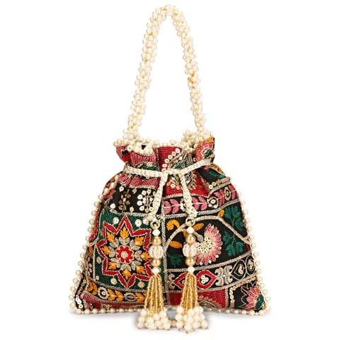 LONGING TO BUY Indian Wedding Potli Bags For Women, Potli Bags For Enagement, Sequence Potli Bags For Women (Black) Cover