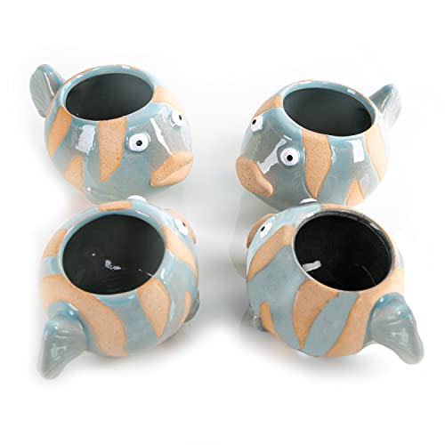 Logbuch-Verlag 4 Fische Blumentöpfe aus Keramik - kleine Maritime Deko...