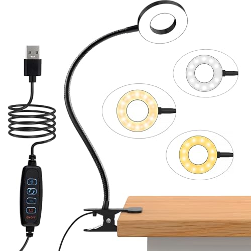Lumin&aacute;ria LED de Mesa com Clip, 3 Cores e 10 N&iacute;veis de Brilho - Luz Ajust&aacute;vel para Estudar,...