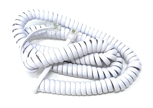 DRUT 4m Coiled RJ10 RJ9 RJ22 4P4C 4 PIN Telephone Handset Curly Lead Cable 13ft White, 4 meters
