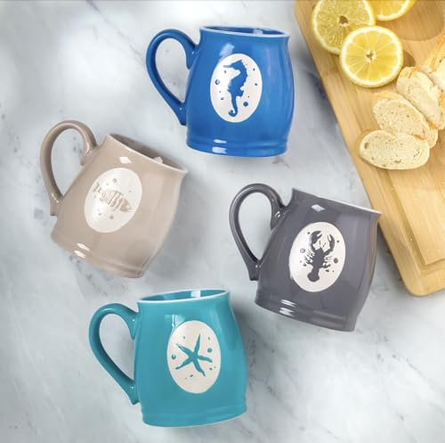 EuroCeramica OCE-86668 4 Piece Ocean Assorted Mugs, Multicolor