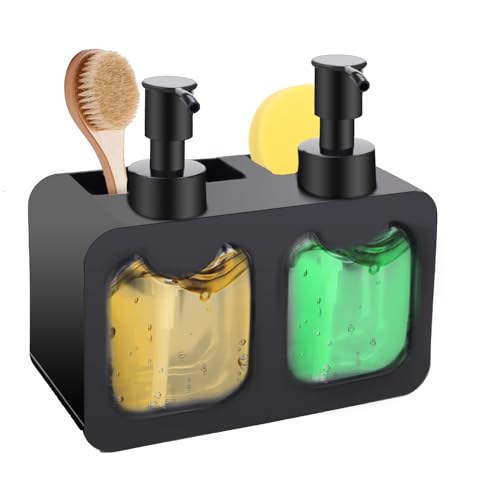 Aohcae Dish Soap Dispenser Set, 4 in 1 Kitchen & Bathroom Soap Dispenser (Black)