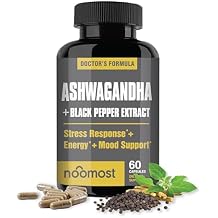 NooMost Organic Ashwagandha 400mg Capsules w/Black Pepper Extract as Vegan Ashwagandha Supplements for Anti Stress Relief, Natural Mood Support, Energy & Focus-60 Capsules