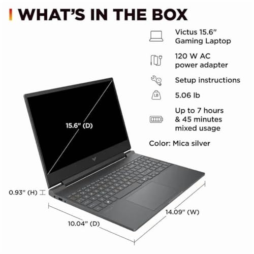 Image of HP Victus 15 Gaming Laptop 2025 15.6 inch FHD 1920 x 1080 IPS 144hz AMD Ryzen 7 7445HS NVIDIA GeForce RTX 4050 6GB GDDR6 32GB DDR5 1TB SSD Backlit Keyboard Wi-Fi 6 Bluetooth 5.3 Windows 11 Pro Silver