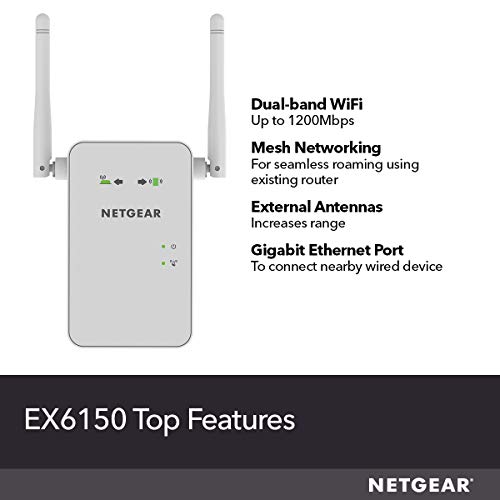 Netgear Wifi Mesh Range Extender Ex6150 - Coverage Up To 1200 Sq. Ft. And 20 Devices With Ac1200 Dual Band Wireless Signal Booster & Repeater (Up To 1200Mbps Speed), Plus Mesh Smart Roaming #TOP4