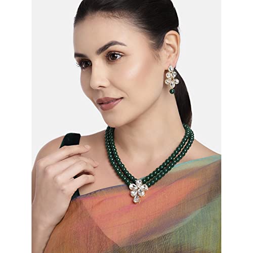 I Jewels Gold Plated Traditional Kundan & Pearl Studded Necklace Jewellery Set For Women (ML311)