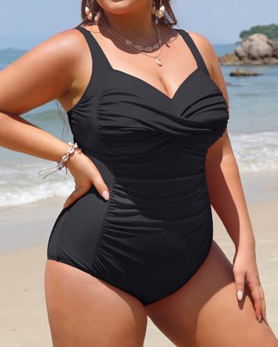 Yonique Women Plus Size One Piece Swimsuits Tummy Control Bathing Suits Twist Front Ruched Swimwear3