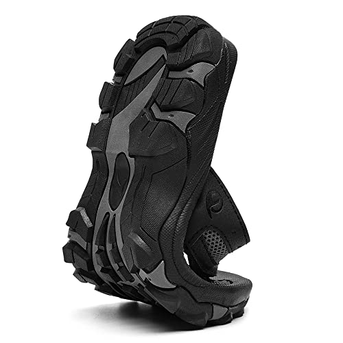 Broyon Mens Sport Thong Sandals Beach Leather Flip Flops With Arch Support Summer Casual Outdoor Slides Size 9.5 Black Gray #TOP4