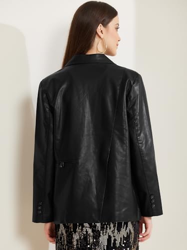 Allegra K Women's Faux Leather Blazer Notch Lapel Work Business Loose Jackets Blazer4