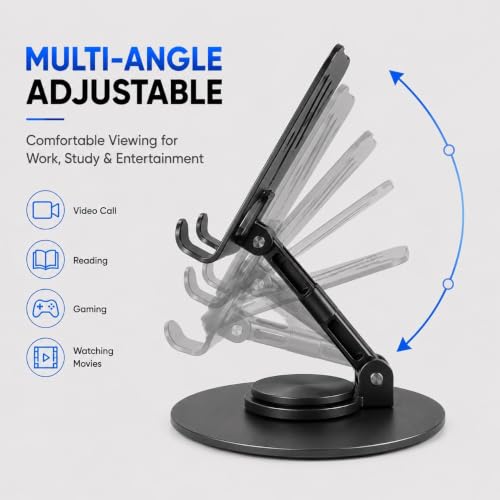 Image of 360 Rotatable Metal Mobile Stand for Desk | Foldable Adjustable Phone Holder with Anti-Slip Heavy Base | Universal Smartphone Stand Compatible with All Smartphones (Matte Black)