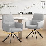 Ckaff Esszimmerstühle Drehbar mit Armlehne 2er Set, 360°Drehbar Polsterstuhl Küchenstuhl aus Chenille, Stühle Esszimmer Schminkstuhl mit Metallbeine für Esszimmer Küche Schlafzimmer, Hellgrau