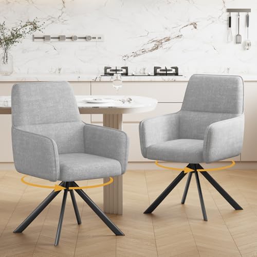 Ckaff Esszimmerstühle Drehbar mit Armlehne 2er Set, 360°Drehbar Polsterstuhl Küchenstuhl aus Chenille, Stühle Esszimmer Schminkstuhl mit Metallbeine für Esszimmer Küche Schlafzimmer, Hellgrau Ckaff Esszimmerstühle Drehbar mit Armlehne 2er Set, 360°Drehbar Polsterstuhl Küchenstuhl aus Chenille, Stühle Esszimmer Schminkstuhl mit Metallbeine für Esszimmer Küche Schlafzimmer, Hellgrau