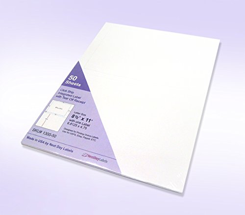 Click Ship Integrated Label Sticker With Tear Off Receipt, Designed For Printing Online Labels. 8-1/2" X 11" Sheet With One Label 6.8125" X 4.75", Use For Usps, Ebay, Paypal, Etsy, Etc. (50 Labels) #TOP1