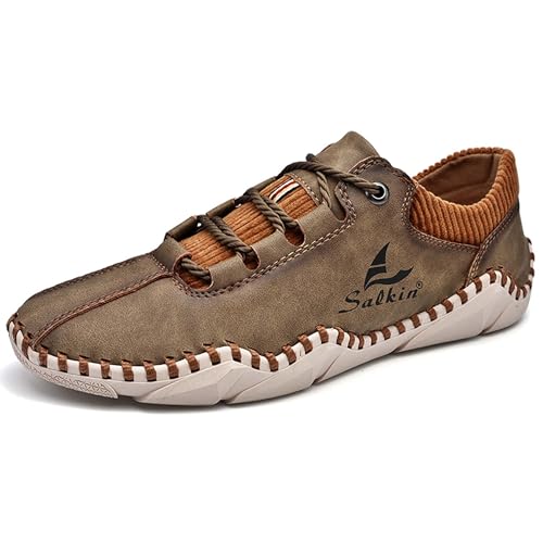Men's Casual Walking Shoes Fashion Sneakers Lace-up Loafers Retro Business Office Shoes Men's Outdoor Sports Hiking Driving Shoes Men's Large Size Leather Shoes