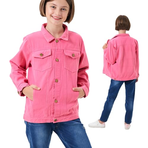 Girls Denim Jacket Classic Jean Coat for Kids & Teens, Casual Outerwear for Spring Fall Lightweight Sizes 5-14 Years4