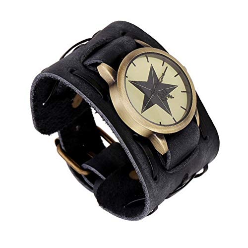 Black Vintage Wrist Watch Wide Leather Strap Cuff Quartz Watches for Men Designer Watches Big Watch and Big Gold Face