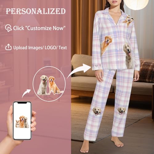 Personalized Pajamas Set With Photo, Custom Funny Photo Face Pjs Gifts For Men and Women, Long Sleeve Button Down Sleepwear2