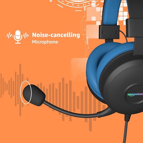 amazon basics Wired Over Ear Gaming Headphones mic for PC, Laptop | Static RGB | (Black - Blue) - Image 6