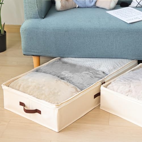 Fixwal Under-Bed Storage Box 3 Pack Blanket Storage 52L Under Bed Clothes Organizer With Sturdy Structure And Ultra Thick Fabric For Under Bed Organizer Ivory White thumb #3