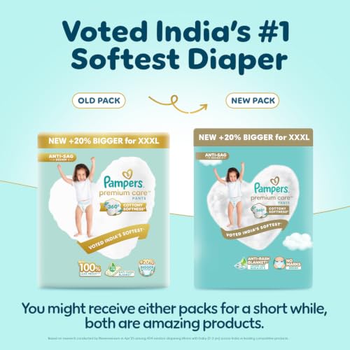 Image of Pampers Premium Care Pant Style Baby Diapers XXXL 19 Count | No Marks Design | Voted India's #1 Softest Diaper | All in 1 diaper with 360 Cottony Softness