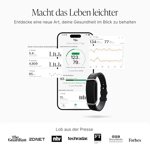 Hilo 24/7 Blutdruckmessarmband | Klinisch Validiertes Manschettenloses Medizinprodukt | Blutdruckmessgerät, Herzfrequenzmesser, Schlaftracker & Schrittzähler IP68 | 15 Tage Akku | Inkl. 12 Monate ABO