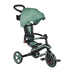 Globber Foldable Explorer Trike and Balance Bike 4 in 1 with Adjustable Canopy - Parental Steering Handle - Cup and Phone Holder - Safety Harness - 10 Months to 5 Years - 2 Year Warranty (Olive)