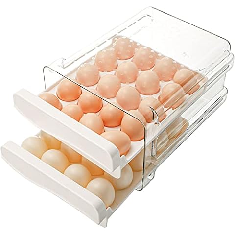 Cedilis 40 Grid Large Capacity Egg Holder for Refrigerator, 2 Drawers Fridge Egg Containers Organizer, Plastic Household Egg Fresh Storage Box, Clear Cover