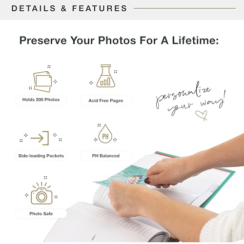 Image of MCS Far and Away Mint Photo Album Holds 200 4x6 Photos with Memo Space, Clear Side-Loading Pockets - Scrapbook Style Keepsake for Vacations & More - A Thoughtful Gift