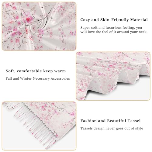 VIGTRO Spring Cherry Blossom Women Wrap Pashmina Shawl, Winter Warm Long Scarf with Tassels for Evening Dress & Wedding4