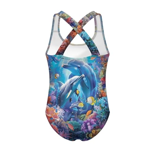 Image of WELLFLYHOM Girls Bathing Suits One Piece 5-14 Kids Full Coverage Swimsuits Cross Back Summer Swimwear for Beach Holiday