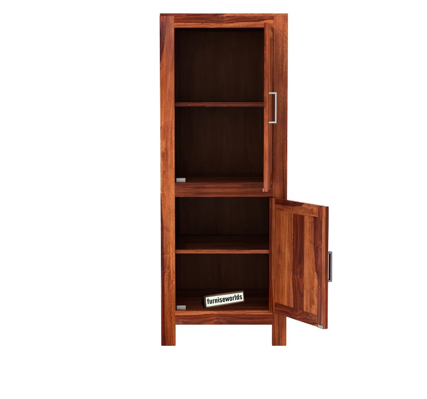 Image of Sheesham Wood Wardrobe with 2 Door and 4 Shelves Storage for Bedroom Wooden Almirah for Clothes for Living Room Bedroom Home, Solid Wood Furniture (Honey Oak)