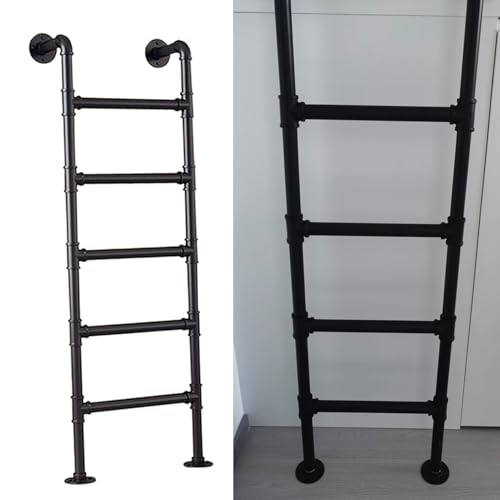 Escalera redonda negra para litera de ático de 4 pies, 5 pies, 6 pies, 7 pies, 8 pies de altura, sótano, ventana, pozo, suelo, para interiores y exteriores, escaleras de metal para el hogar y loft (47