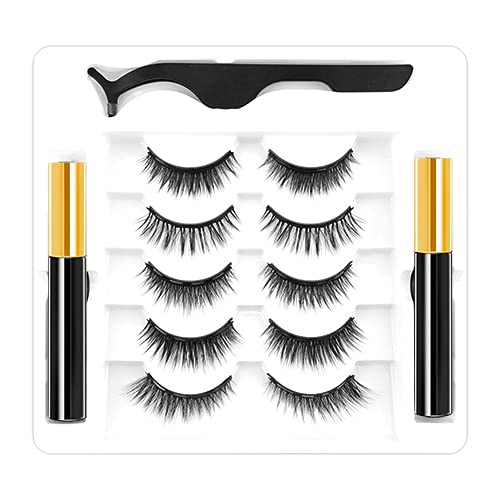 EYEKESHE 3D Magnetic Eyelash Kit with Eyeliner, Natural Look 5 Pairs Short Eyelash Set and 2 Tubes of Strong Magnetic Eyeliner Waterproof - Easy to Apply and Remove