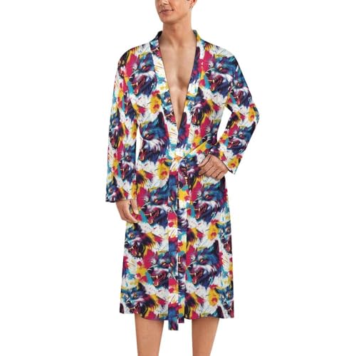Peignoir de bain homme loup léger vêtement de nuit et kimono imprimé